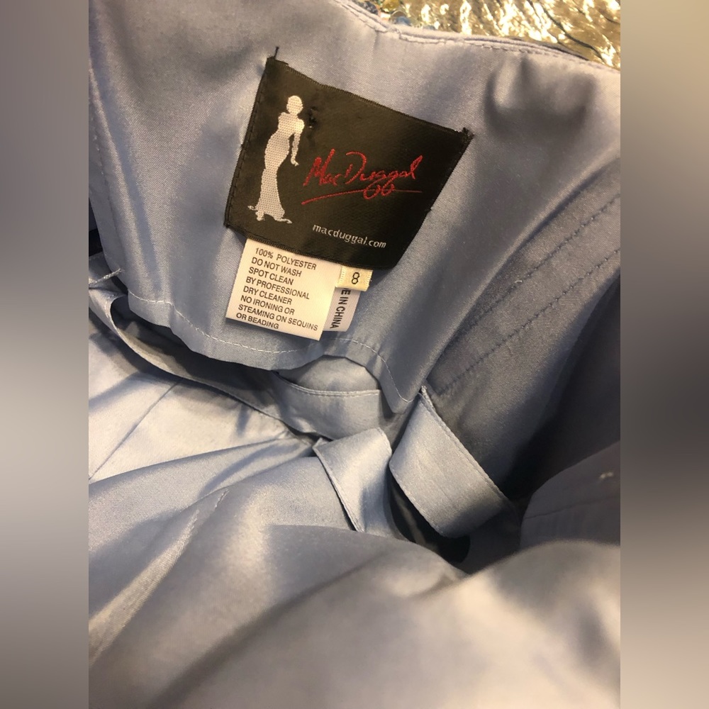 MacDuggal Light Blue Strapless Bejeweled Mini Dress Sz 8 - Picture 6 of 8